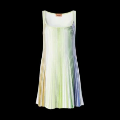 Robe courte MISSONI sans manche col carré rayure vert bleu paillettes