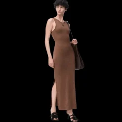 Robe longue débardeur LOEWE Anagramme laine chinée stretch marron dos torsade