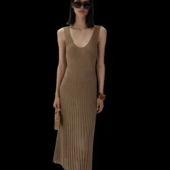 Robe longue débardeur MAGDA BUTRYM en maille coton côtelée marron