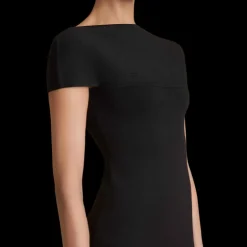 Robe longue KHAITE Basile fendue viscose noir col bateau incurvé