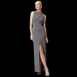 Robe longue sans manches MISSONI tweed coton mélangé noir blanc fendue