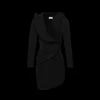 Robe MAGDA BUTRYM mini sculpturale col v manches longues laine noir