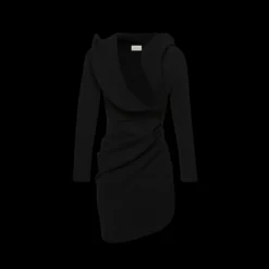 Robe MAGDA BUTRYM mini sculpturale col v manches longues laine noir
