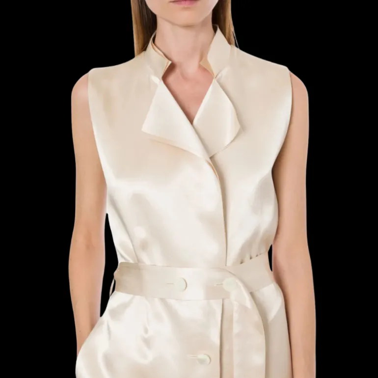 Robe manteau PHILOSOPHY DI LORENZO SERAFINI sans manche satin écru ceinture