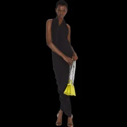 Robe mi longue FENDI sans manche drapée écharpe coton soie noir