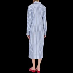 Robe PHILOSOPHY DI LORENZO SERAFINI chemise coton bleu ciel rayures blanc à nouer