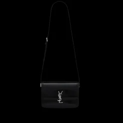 Sac à rabat SAINT LAURENT Solferino fermoir cassandre YSL cuir glacé noir