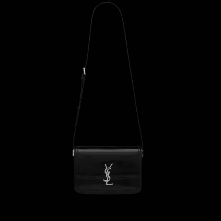Sac à rabat SAINT LAURENT Solferino fermoir cassandre YSL cuir glacé noir