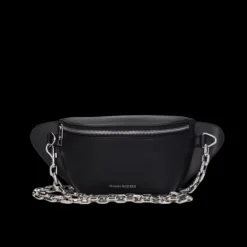 Sac Banane ALEXANDER MCQUEEN cuir noir poche zippée chaine argent