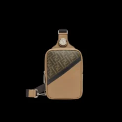 Sac banane FENDI rectangulaire toile FF marron cuir beige