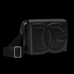 Sac bandoulière DOLCE & GABBANA cuir de cerf noir DG matelassé effet 3D