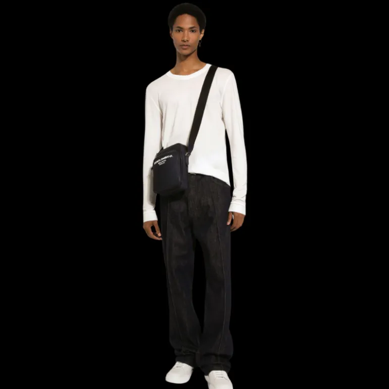 Sac bandoulière nylon bleu marine logo relief blanc DOLCE & GABBANA