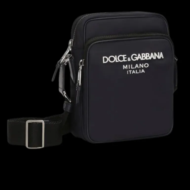 Sac bandoulière nylon bleu marine logo relief blanc DOLCE & GABBANA
