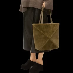 Sac Cabas porté main LOEWE Puzzle Fold Shearling Kaki