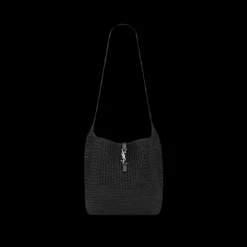 Sac cabas SAINT LAURENT East/West 5 à 7 raphia noir fermoir Cassandre