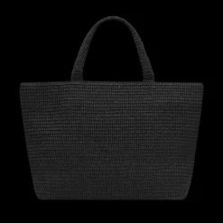 Sac Cabas SAINT LAURENT panier raphia noir broderie signature