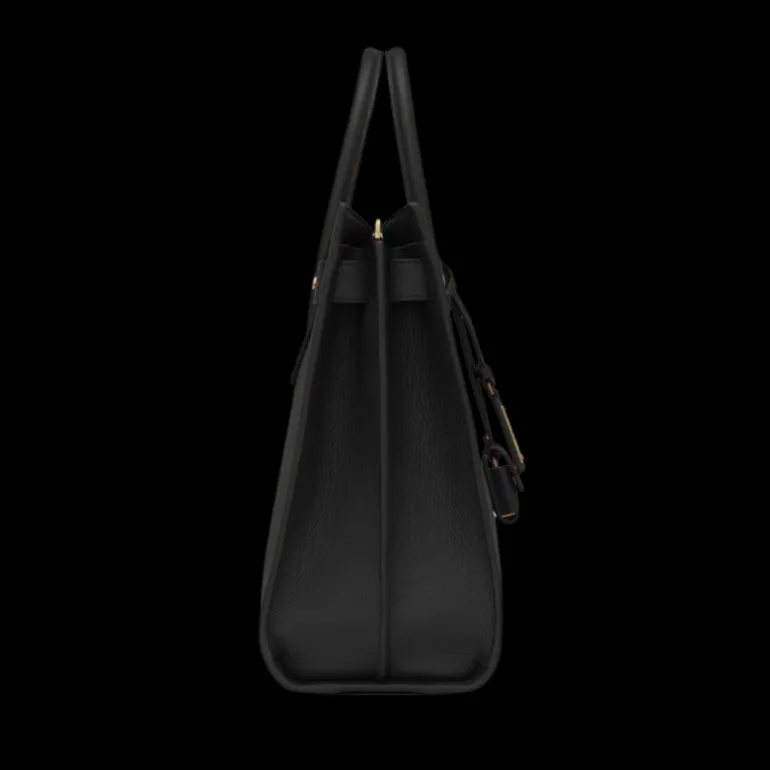 Sac de jour SAINT LAURENT Thin Cabas cuir veau grainé noir détail doré