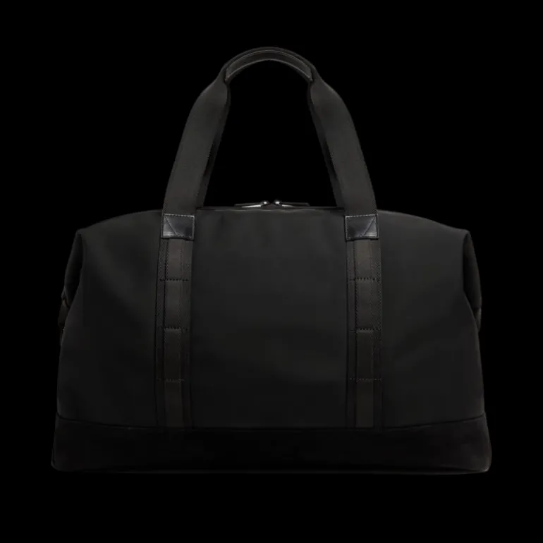 Sac de sport MONCLER Tech imperméable nylon noir bordure cuir logo métal noir