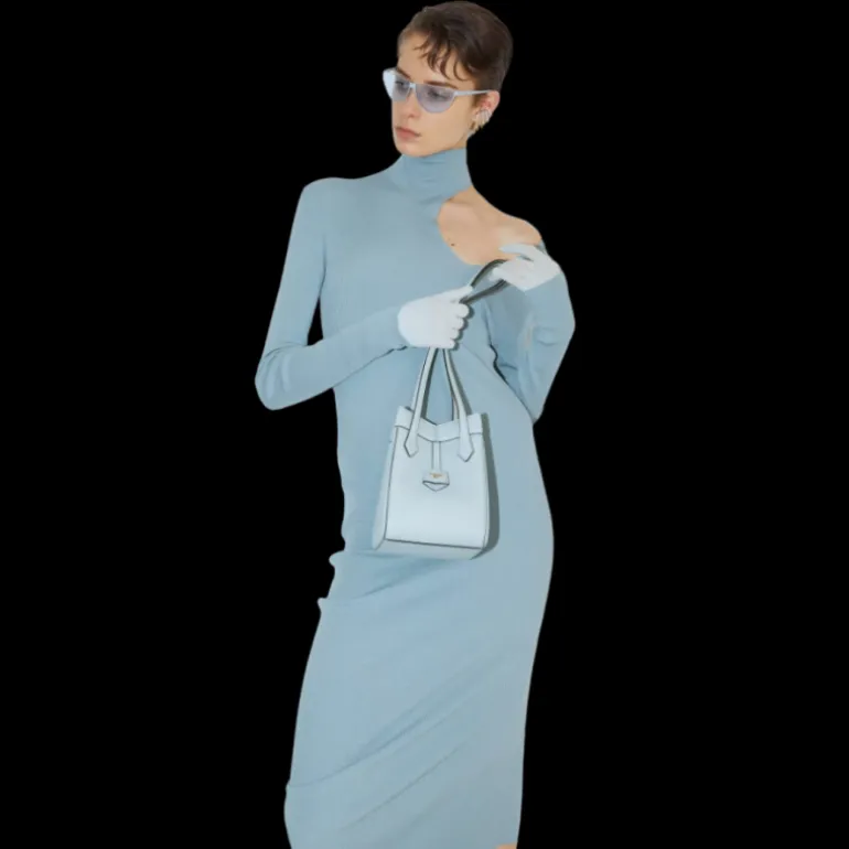 Sac FENDI Origami mini format cuir grainé bleu clair