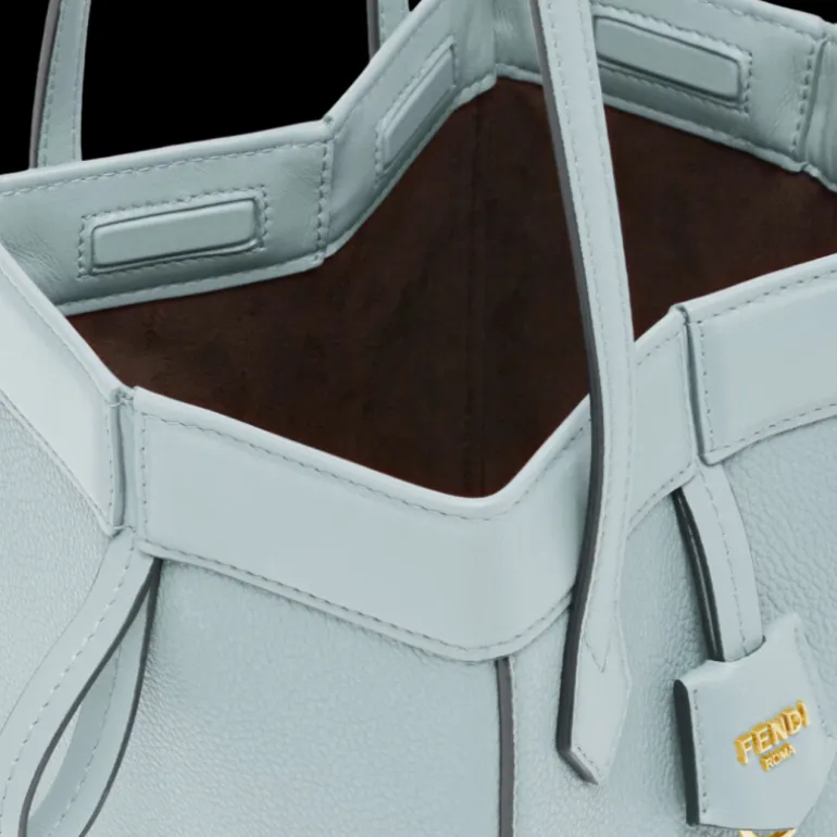 Sac FENDI Origami mini format cuir grainé bleu clair