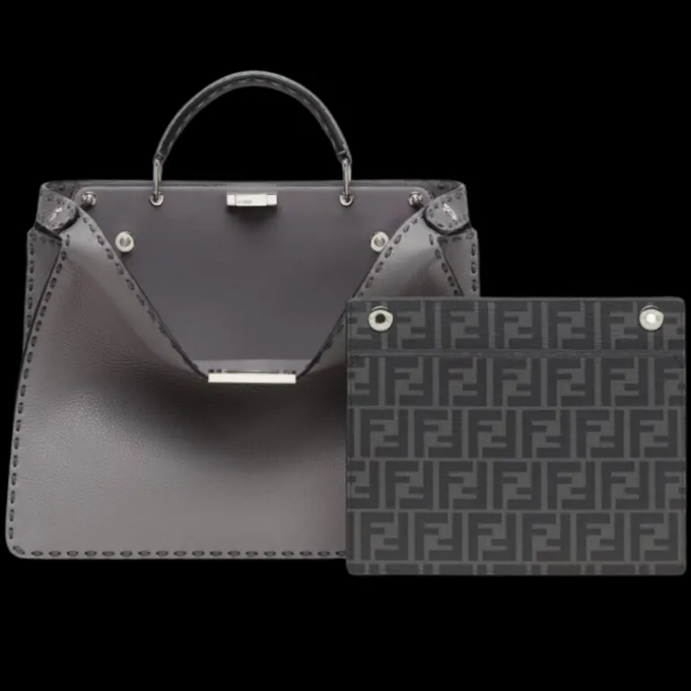 Sac FENDI Peekaboo ISeeU Medium Selleria cuir gris surpiqué