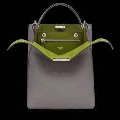 Sac FENDI Peekaboo X-lite cuir gris surpiqué bandoulière