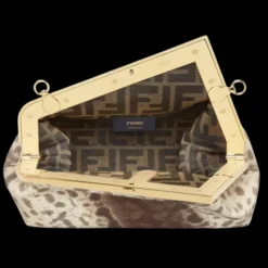 Sac pochette FENDI First petit format cuir karung naturel beige écru