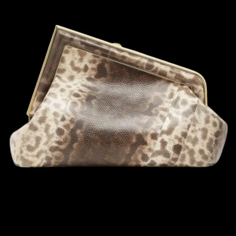 Sac pochette FENDI First petit format cuir karung naturel beige écru