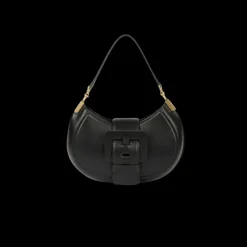 Sac porté épaule BARBARA BUI Kiss me demi lune cuir veau satiné noir