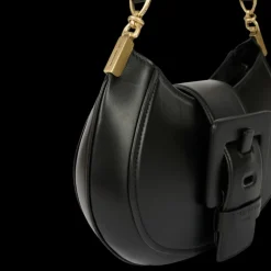 Sac porté épaule BARBARA BUI Kiss me demi lune cuir veau satiné noir