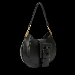 Sac porté épaule BARBARA BUI Kiss me demi lune cuir veau satiné noir