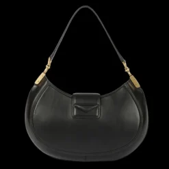 Sac porté épaule BARBARA BUI Kiss me demi lune cuir veau satiné noir