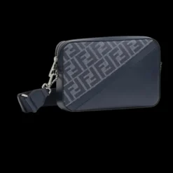 Sac porté épaule FENDI compact toile FF bleu jean denim cuir bleu marine