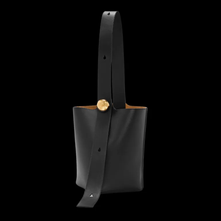 Sac porté épaule Seau LOEWE Pebble Cuir veau noir bouton Or