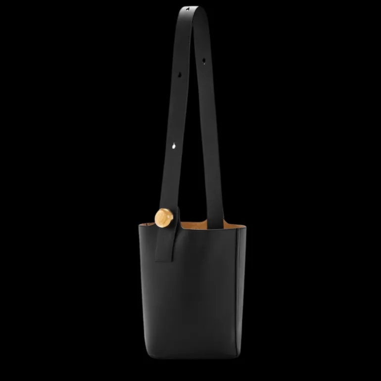 Sac porté épaule Seau LOEWE Pebble Cuir veau noir bouton Or