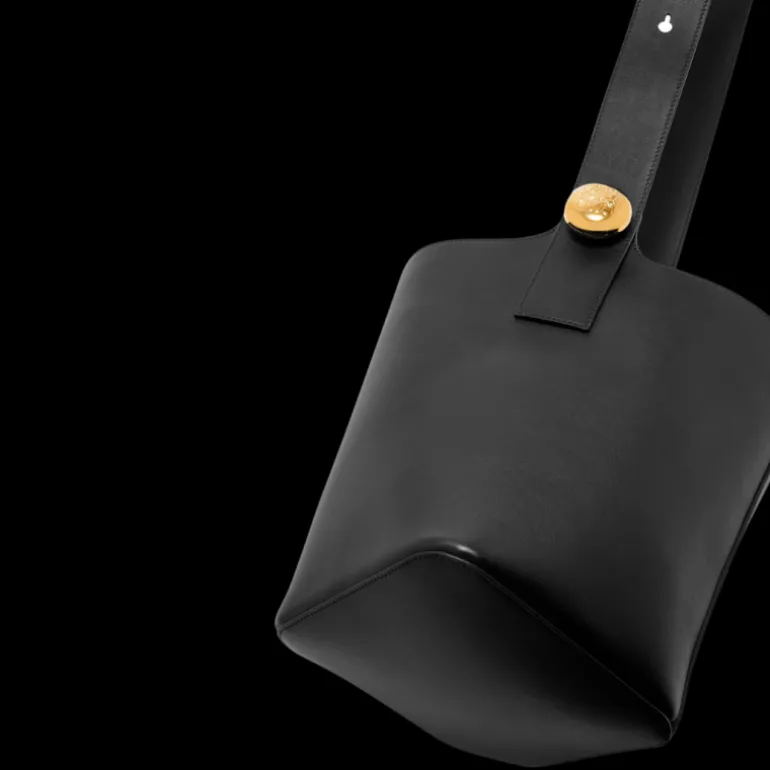 Sac porté épaule Seau LOEWE Pebble Cuir veau noir bouton Or