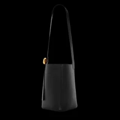 Sac porté épaule Seau LOEWE Pebble Cuir veau noir bouton Or