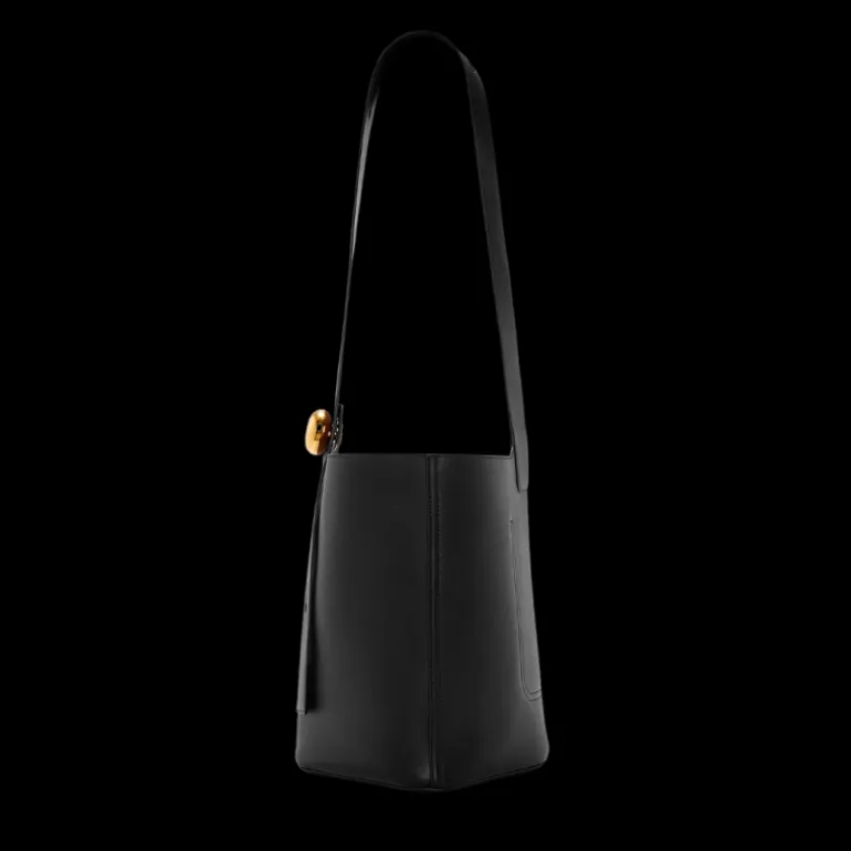 Sac porté épaule Seau LOEWE Pebble Cuir veau noir bouton Or