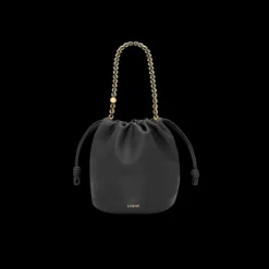 Sac seau LOEWE Flamenco cuir agneau nappa moelleux noir chaine dorée