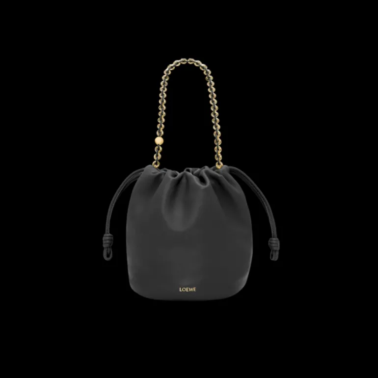 Sac seau LOEWE Flamenco cuir agneau nappa moelleux noir chaine dorée