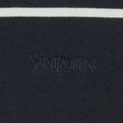 SAINT LAURENT Hoodie coton noir brodé à rayures blanches
