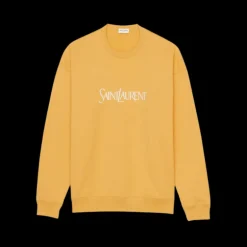 SAINT LAURENT sweat-shirt col rond molleton coton jaune broderie saint laurent