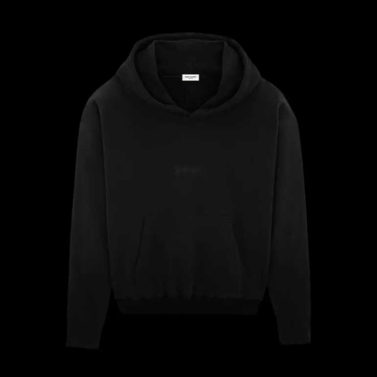 SAINT LAURENT sweat-shirt capuche molleton coton bio noir broderie saint laurent