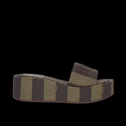 Sandales FENDI Sunshine plateforme tissu rayures Péquin marron
