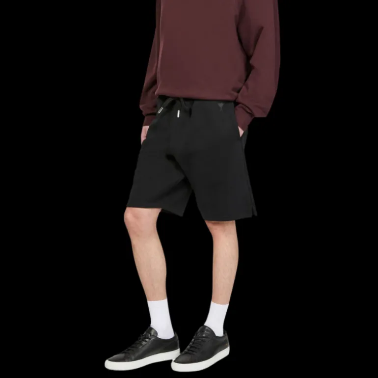 Short AMI Paris coton bio noir broderie cœur ton sur ton