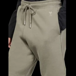 Short AMI Paris coton bio gris vert broderie cœur ton sur ton