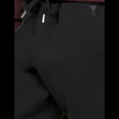 Short AMI Paris coton bio noir broderie cœur ton sur ton