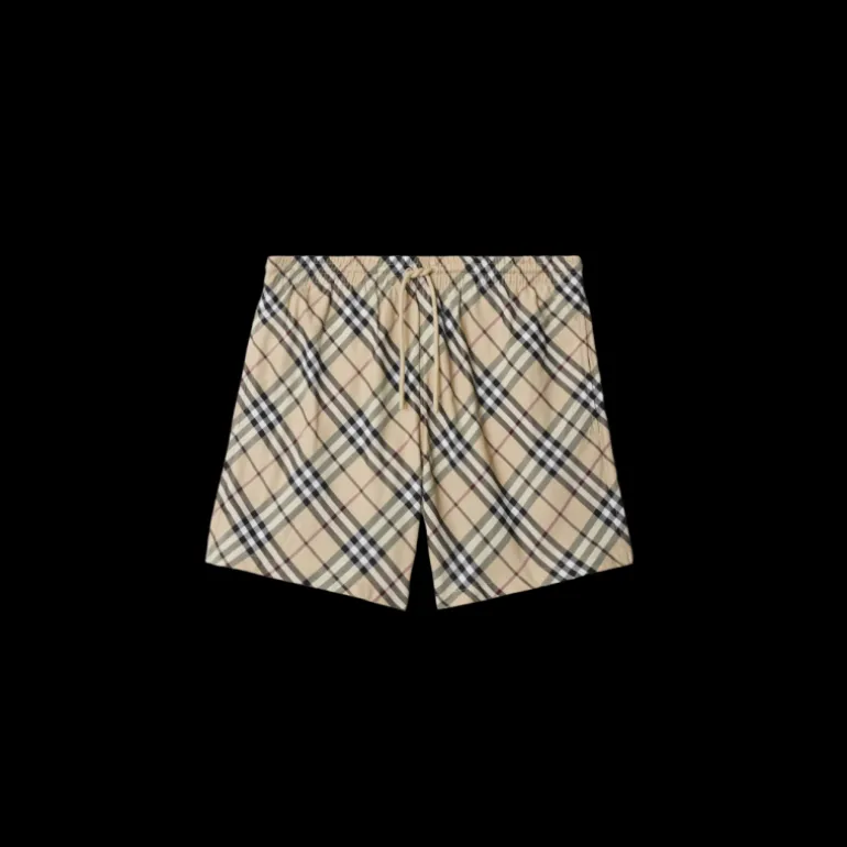Short de bain à cordon BURBERRY nylon carreaux check beige