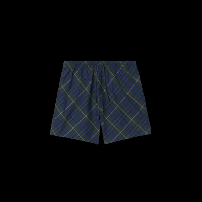 Short de bain à cordon BURBERRY nylon carreaux vert bleu marine