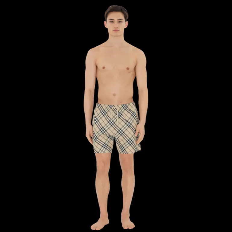 Short de bain à cordon BURBERRY nylon carreaux check beige
